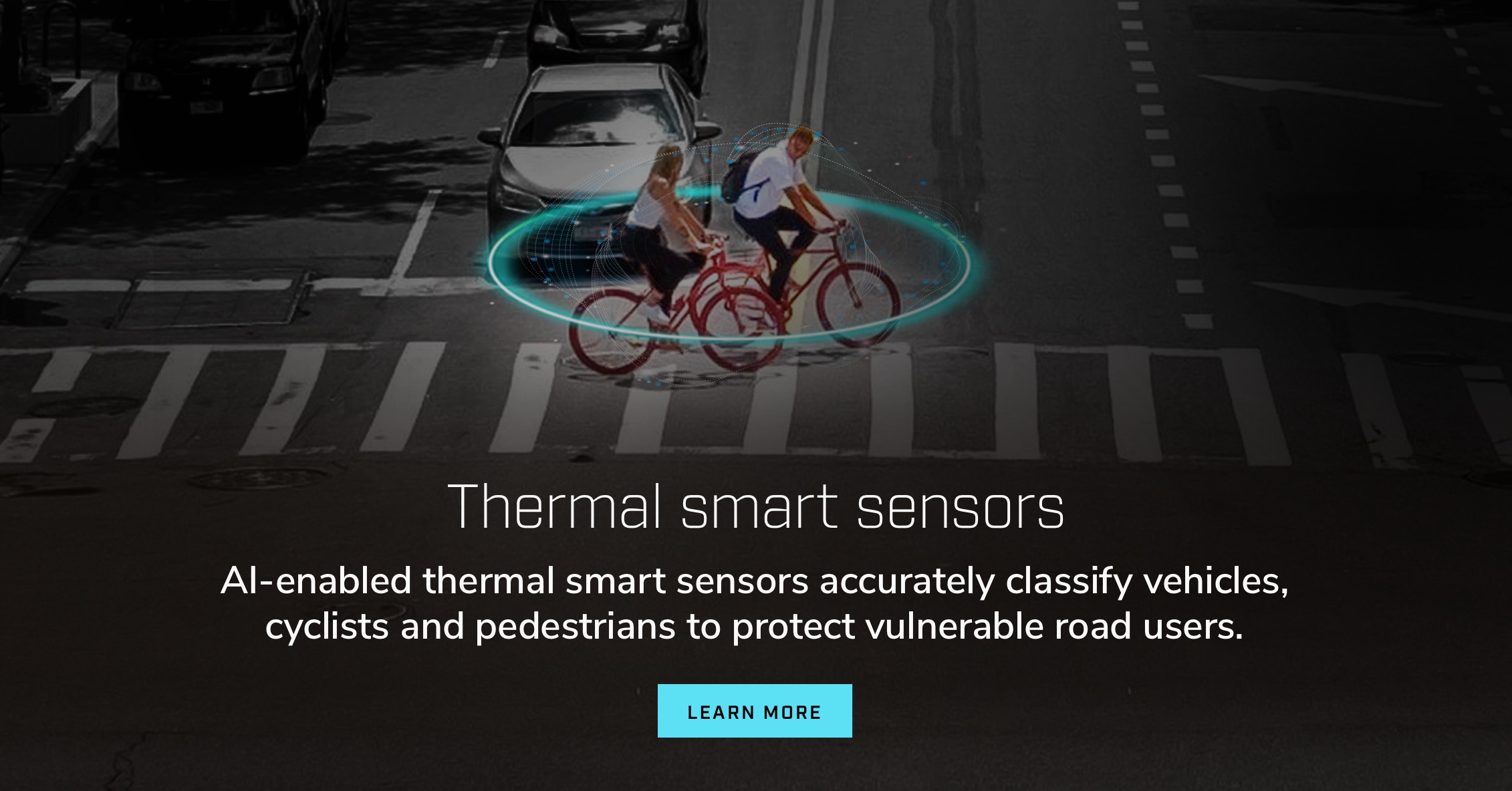 Thermische Smart-Sensoren. KI-fähige Thermo-Smart-Sensoren klassifizieren Fahrzeuge, Radfahrer und Fußgänger genau, um gefährdete Verkehrsteilnehmer zu schützen.
